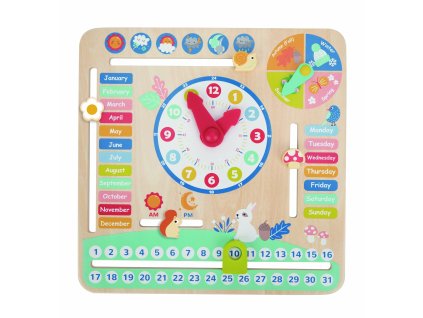 Dřevěné edukativní hodiny s puzzle Barevné dny a měsíce
