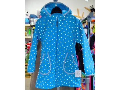 Dívčí softshellový kabát s FLEECEM - tyrkysový+reflexní srdíčka