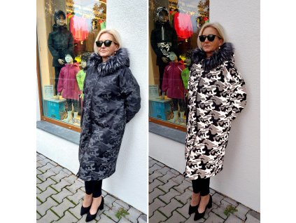 Dámský ZIMNÍ SOFTSHELLOVÝ kabát s KOŽÍŠKEM - černý reflexní maskáč