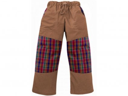 Letní dětské bavlněné kalhoty hnědé + barevná kostka,vel.104