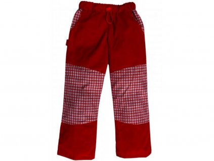 Letní BAVLNĚNÉ kalhoty s KOSTKOU - ČERVENÉ+červeno-bílá kostka