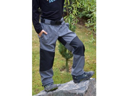 Zateplené softshellové kalhoty s CORDUROU - tmavě šedý melír