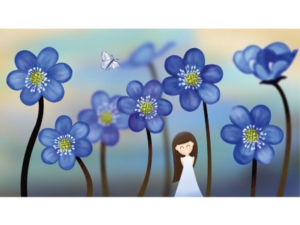 dívka modré květy Kreslicí plátno 1