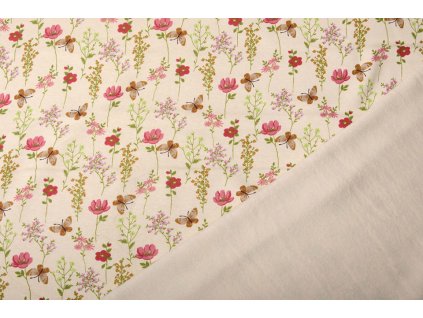 sweatstoff alpenfleece blumen mit schmetterlingen
