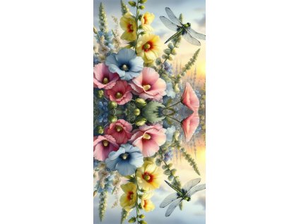 Zrcadlový panel 50x100cm kytky s vážkou