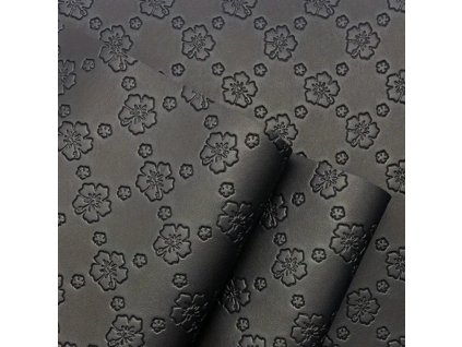 Koženkový panel relief 40x30cm kytičky černé