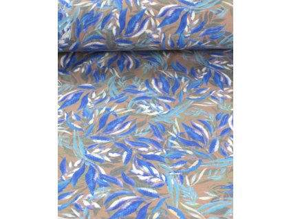 Bavlněný úplet lístky na béžové