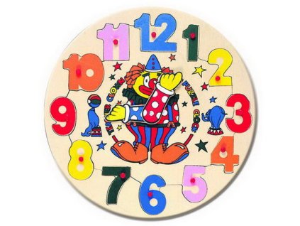 Dřevěné puzzle hodiny s klaunem