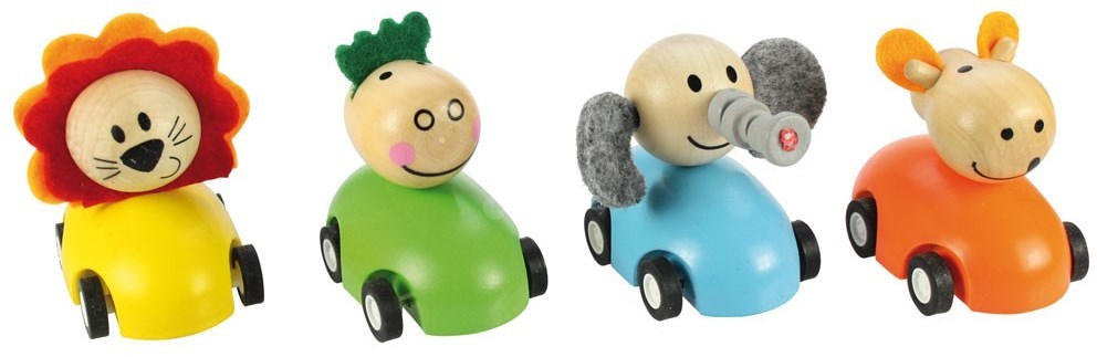 Bigjigs Dřevěné hračky - Barevné dřevěné auto se zvířátky