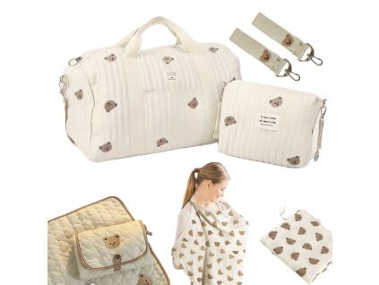 Přebalovací batoh na kočárek s praktickými termokapsami, USB ohřívačem lahviček a háčky na kočárek. Ergonomický batoh s USB portem. Ideální dárek pro maminky