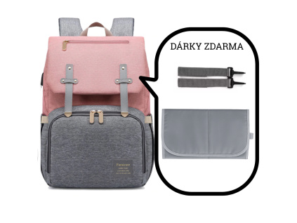 Přebalovací batoh Pink machine s přebalovací podložkou a háčky