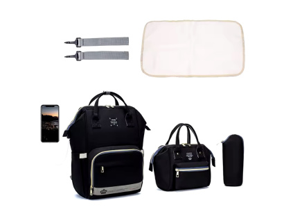 Přebalovací batoh na kočárek s praktickými termokapsami, USB ohřívačem lahviček a háčky na kočárek. Ergonomický batoh s USB portem. Ideální dárek pro maminky