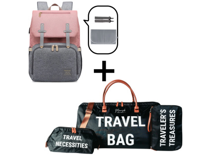 Výhodný set přebalovacího batohu Pink Machine a Travel Bag XXL. Stylový, voděodolný, s termokapsami. Ideální na cesty s miminkem. Doprava zdarma.