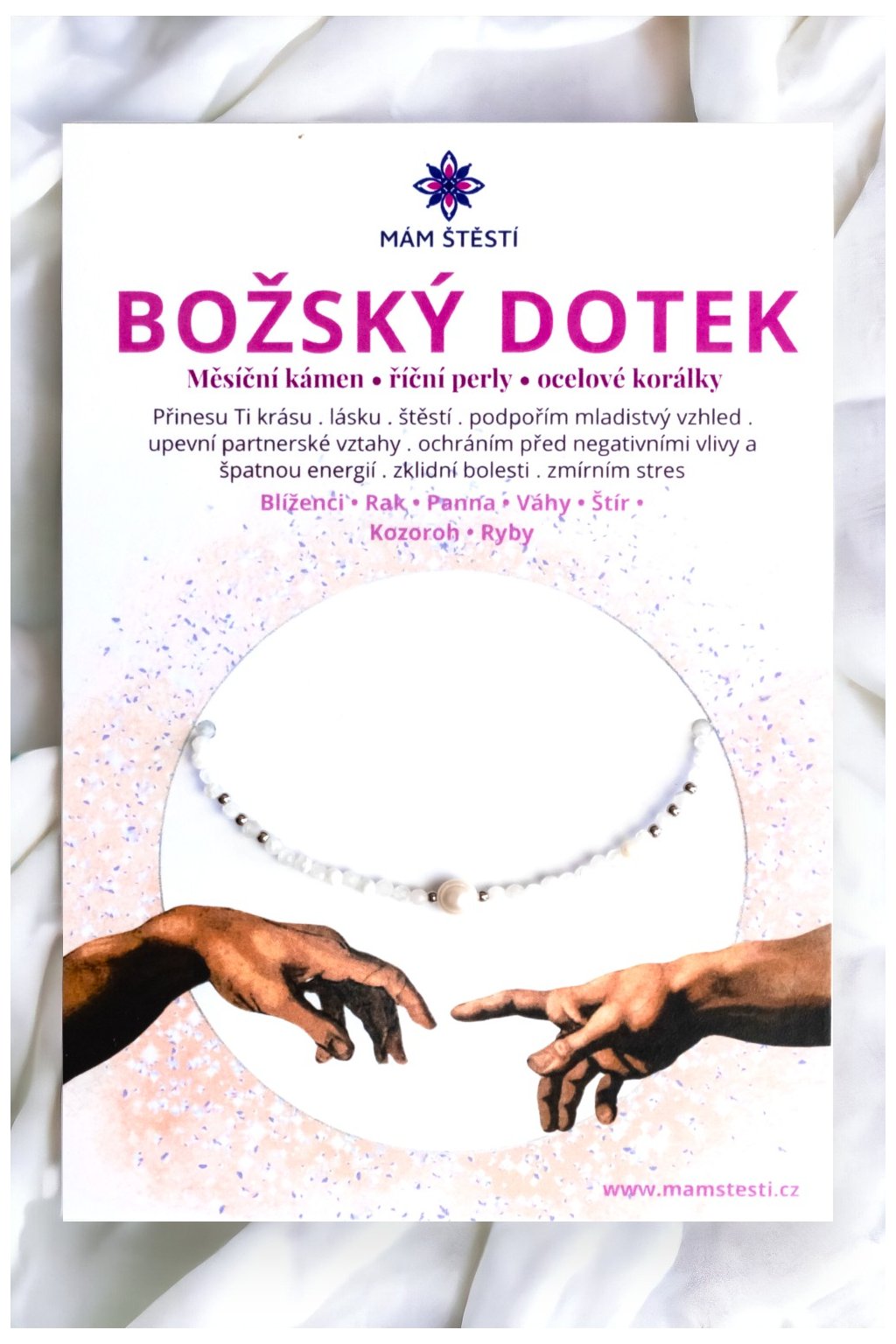 BOŽSKÝ-DOTEK-Mám-štěstí-cz-8594198293723-bílá-měsíční-kámen-říční-perly-štěstí-jak-mít-štěstí-znamení-horoskopu-Beran-Blíženci-Rak-Lev-Panna-Štír-Střelec-Kozoroh-Vodnář-Ryby-horoskop-náramky-z-minerálů-polodrahokamy-dárek-nevěsta-svatba-minerální-náramky-podla-znamení-léčivé-kameny-láska-ručně-vyráběné-český-výrobek-energie-zdravý-životní-styl-dárek-pro-učitelku-kamarádku-babičku-maminku-k-narozeninám-výročí-vánoční-dárek-boho-styl-stříbrná-amulet-pro-štěstí-talisman-peníze-zdraví-krása-fashion-módní-náramky-korálky-zvěrokruhy-partnerský-horoskop-horoskopy-andělíček-štěstí