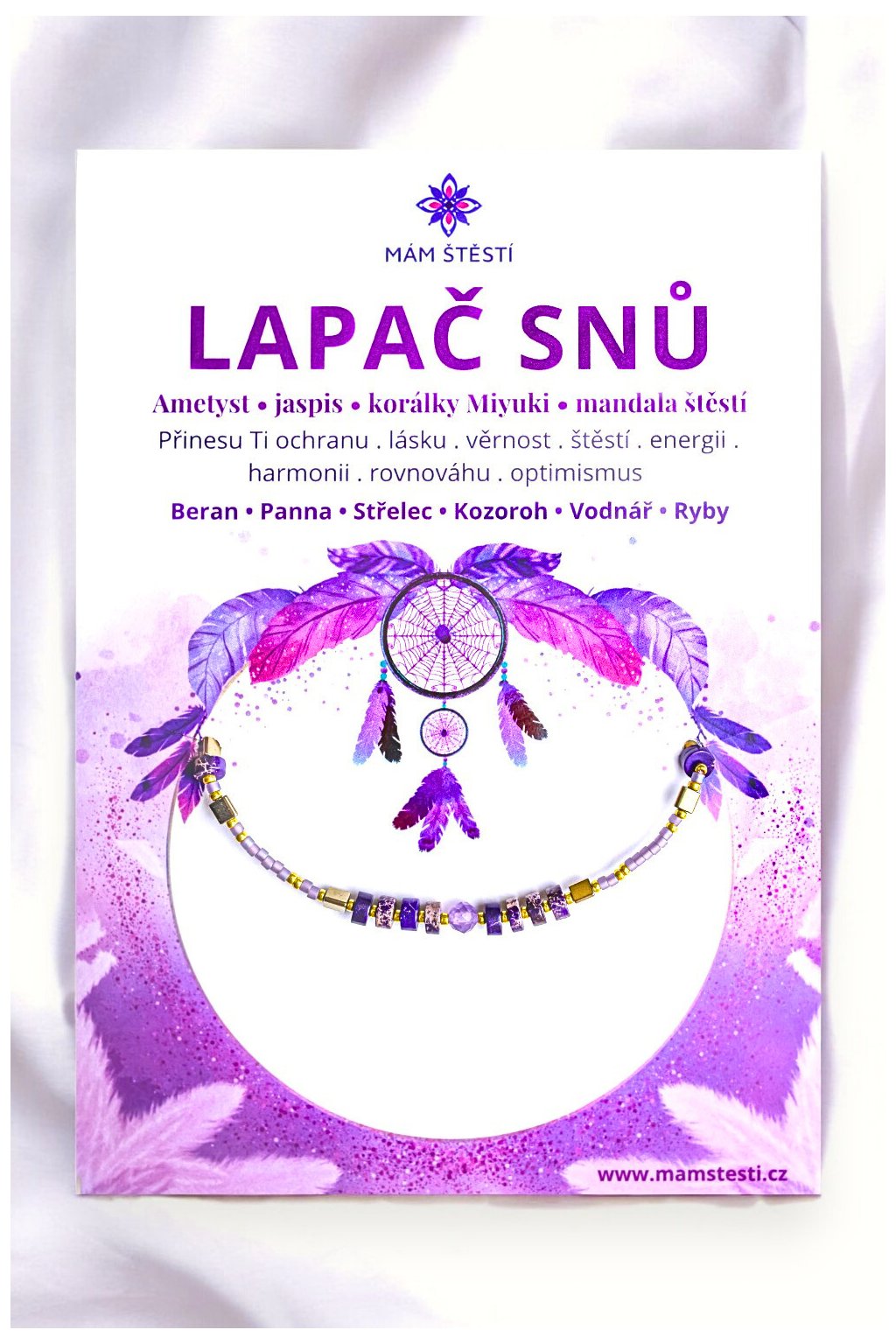 LAPAČ-SNŮ-Mám-štěstí-cz-8594198293488-fialová-Ametyst-jaspis-Miyuki-mandala-štěstí-pozlacené-24K-zlatem-štěstí-jak-mít-štěstí-znamení-horoskopu-Beran-Blíženci-Rak-Lev-Panna-Štír-Střelec-Kozoroh-Vodnář-Ryby-horoskop-náramky-z-minerálů-polodrahokamy-dárek-nevěsta-svatba-minerální-náramky-podla-znamení-léčivé-kameny-láska-ručně-vyráběné-český-výrobek-energie-zdravý-životní-styl-dárek-pro-učitelku-kamarádku-babičku-maminku-k-narozeninám-výročí-vánoční-dárek-boho-styl-zlatá-amulet-pro-štěstí-talisman-peníze-zdraví-krása-fashion-módní-náramky-korálky-zvěrokruhy-partnerský-horoskop-horoskopy-andělíček-štěst