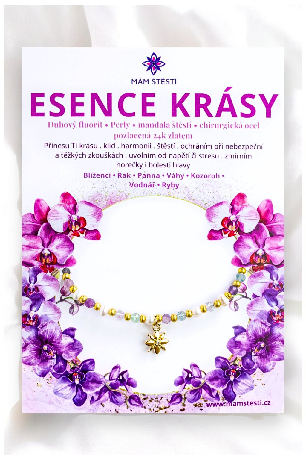 ESENCE-KRÁSY-Mám-štěstí-cz-8594198294812-Duhová-fialová-bílá-Duhový-fluorit-říční-perly-mandala-štěstí-chirurgická-ocel-pozlacená-24k-zlatem-štěstí-jak-mít-štěstí-znamení-horoskopu-Beran-Blíženci-Rak-Lev-Panna-Štír-Střelec-Kozoroh-Vodnář-Ryby-horoskop-náramky-z-minerálů-polodrahokamy-dárek-nevěsta-svatba-minerální-náramky-podla-znamení-léčivé-kameny-láska-ručně-vyráběné-český-výrobek-energie-zdravý-životní-styl-dárek-pro-učitelku-kamarádku-babičku-maminku-k-narozeninám-výročí-vánoční-dárek-boho-styl-stříbrná-amulet-pro-štěstí-talisman-peníze-zdraví-krása-fashion-módní-náramky-korálky-zvěrokruhy-partnerský-horoskop-horoskopy-andělíček-štěstí