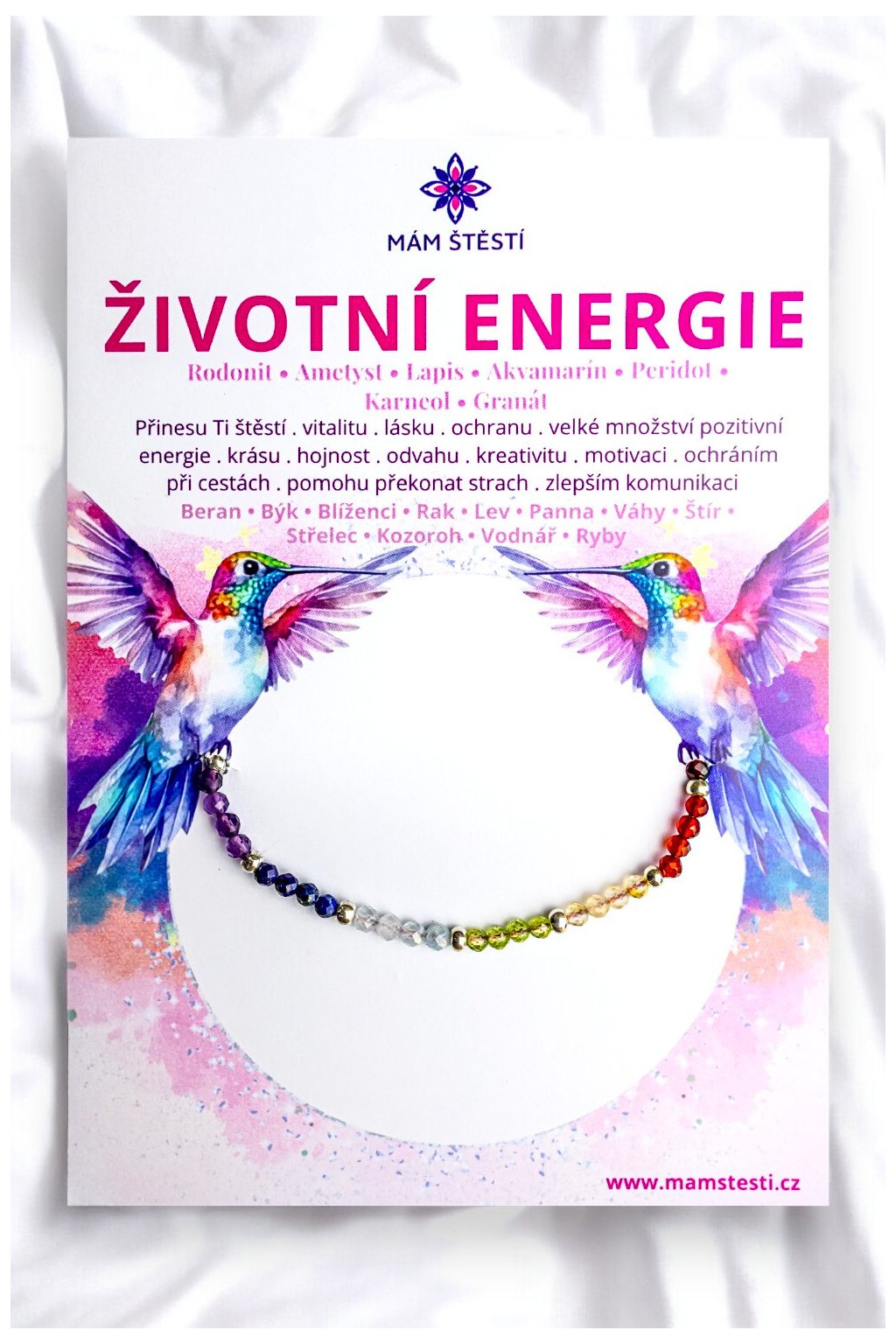 ŽIVOTNÍ-ENERGIE-Mám-štěstí-cz-8594198294751-Růžová-modrá-fialová-vínová-červená-zelená-krémová-Rodonit-ametyst-lapisak-vamarín-peridot-karneol-granát-štěstí-jak-mít-štěstí-znamení-horoskopu-Beran-Blíženci-Rak-Lev-Panna-Štír-Střelec-Kozoroh-Vodnář-Ryby-horoskop-náramky-z-minerálů-polodrahokamy-dárek-nevěsta-svatba-minerální-náramky-podla-znamení-léčivé-kameny-láska-ručně-vyráběné-český-výrobek-energie-zdravý-životní-styl-dárek-pro-učitelku-kamarádku-babičku-maminku-k-narozeninám-výročí-vánoční-dárek-boho-styl-stříbrná-amulet-pro-štěstí-talisman-peníze-zdraví-krása-fashion-módní-náramky-korálky-zvěrokruhy-partnerský-horoskop-horoskopy-andělíček-štěstí