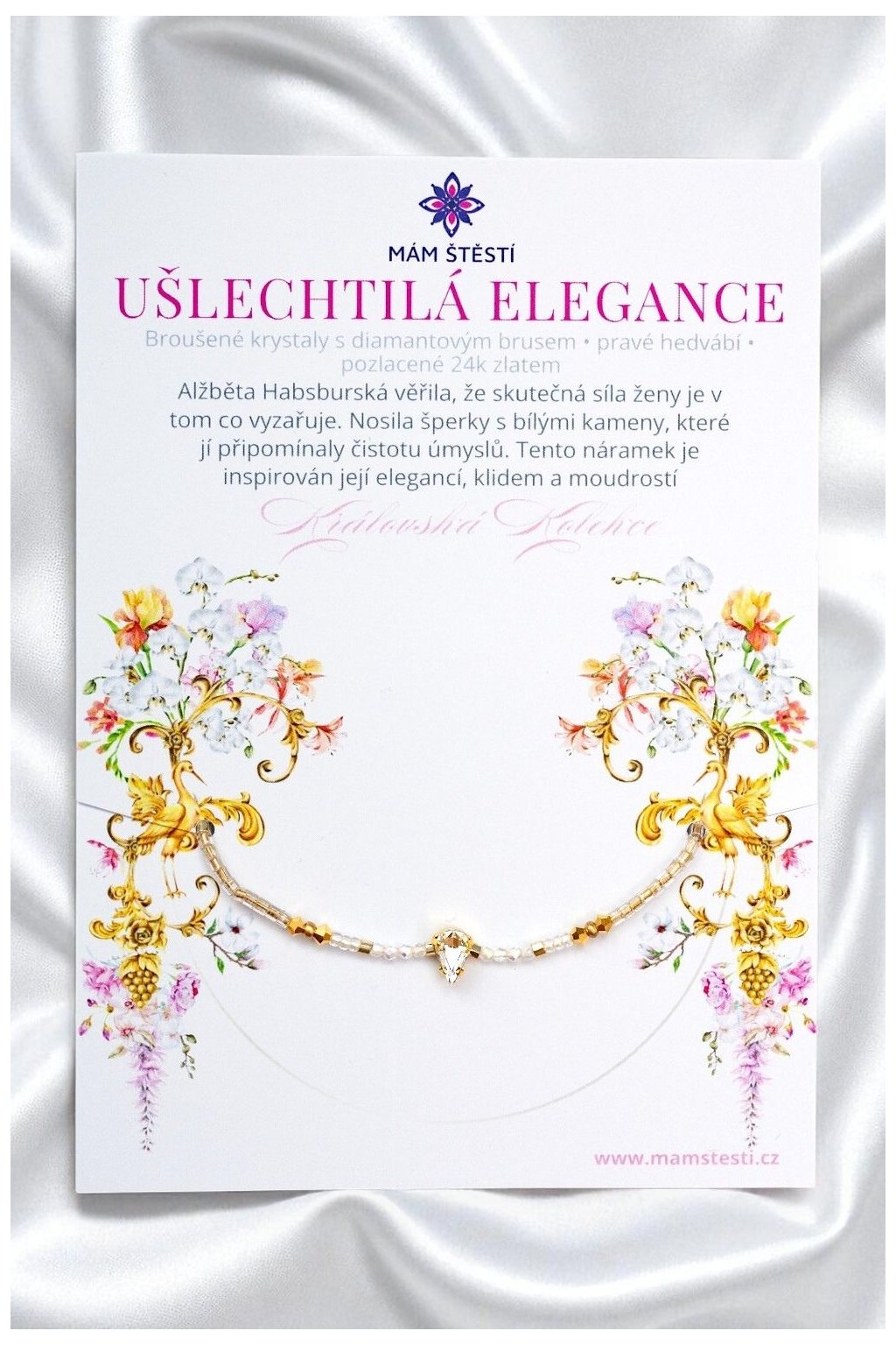 UŠLECHTILÁ-ELEGANCE-Mám-štěstí-cz-8594198295246-Bílá-Broušené-krystaly-s-diamantovým-brusem-pravé-hedvábí-štěstí-jak-mít-štěstí-znamení-horoskopu-Beran-Blíženci-Rak-Lev-Panna-Štír-Střelec-Kozoroh-Vodnář-Ryby-horoskop-náramky-z-minerálů-polodrahokamy-dárek-nevěsta-svatba-minerální-náramky-podla-znamení-léčivé-kameny-láska-ručně-vyráběné-český-výrobek-energie-zdravý-životní-styl-dárek-pro-učitelku-kamarádku-babičku-maminku-k-narozeninám-výročí-vánoční-dárek-boho-styl-stříbrná-Swarovski-amulet-pro-štěstí-talisman-peníze-zdraví-krása-fashion-módní-náramky-korálky-zvěrokruhy-partnerský-horoskop-horoskopy-andělíček-štěstí