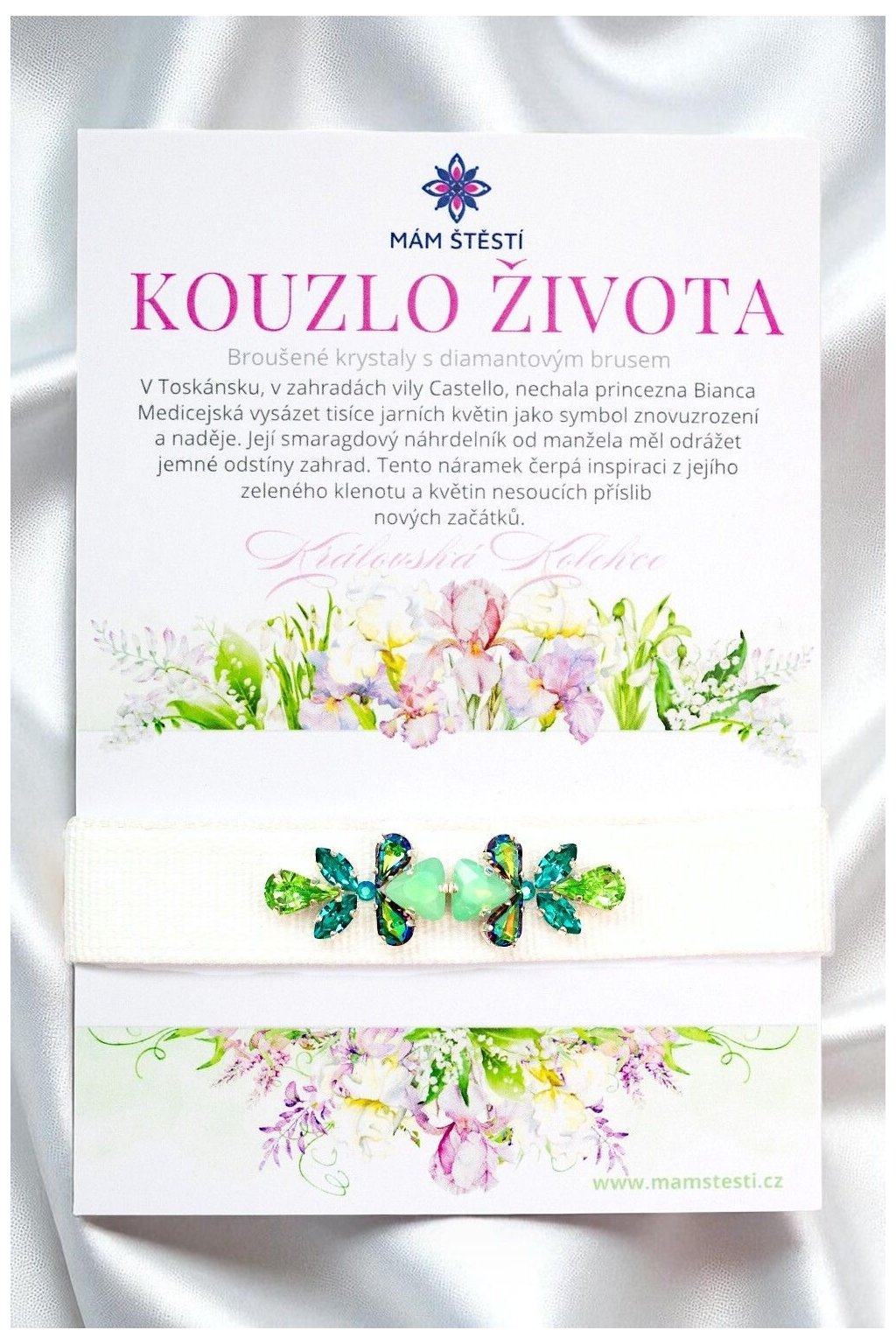 KOUZLO-ŽIVOTA-Mám-štěstí-cz-8594198295062-Bílá-zelená-Broušené-krystaly-s-diamantovým-brusem-pravé-hedvábí-štěstí-jak-mít-štěstí-znamení-horoskopu-Beran-Blíženci-Rak-Lev-Panna-Štír-Střelec-Kozoroh-Vodnář-Ryby-horoskop-náramky-z-minerálů-polodrahokamy-dárek-nevěsta-svatba-minerální-náramky-podla-znamení-léčivé-kameny-láska-ručně-vyráběné-český-výrobek-energie-zdravý-životní-styl-dárek-pro-učitelku-kamarádku-babičku-maminku-k-narozeninám-výročí-vánoční-dárek-boho-styl-stříbrná-Swarovski-amulet-pro-štěstí-talisman-peníze-zdraví-krása-fashion-módní-náramky-korálky-zvěrokruhy-partnerský-horoskop-horoskopy-andělíček-štěstí