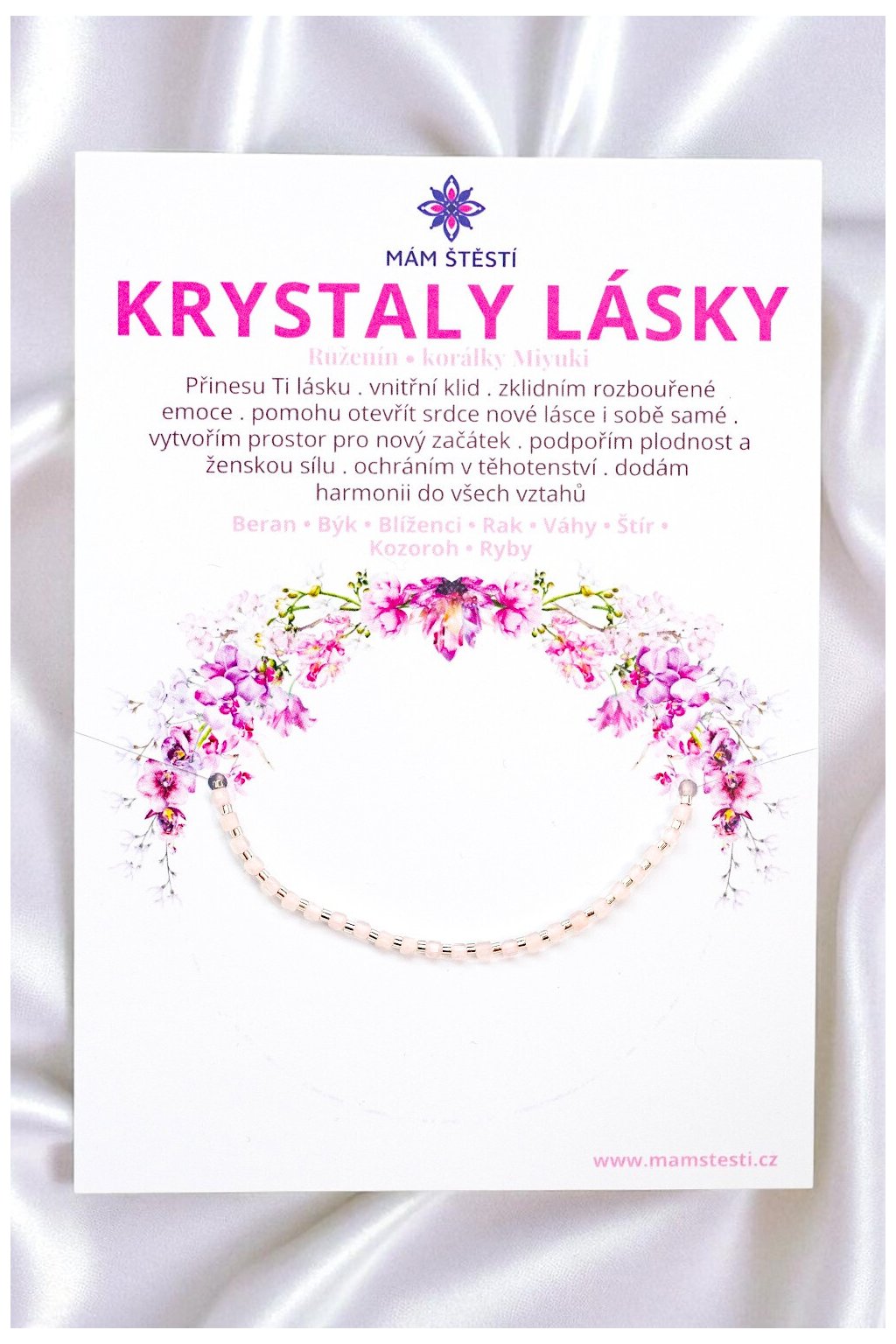 KRYSTALY-LÁSKY-Mám-štěstí-cz-8594198295222-Růžová-Růženín-korálky-Miyuki-štěstí-jak-mít-štěstí-znamení-horoskopu-Beran-Blíženci-Rak-Lev-Panna-Štír-Střelec-Kozoroh-Vodnář-Ryby-horoskop-náramky-z-minerálů-polodrahokamy-dárek-nevěsta-svatba-minerální-náramky-podla-znamení-léčivé-kameny-láska-ručně-vyráběné-český-výrobek-energie-zdravý-životní-styl-dárek-pro-učitelku-kamarádku-babičku-maminku-k-narozeninám-výročí-vánoční-dárek-boho-styl-stříbrná-amulet-pro-štěstí-talisman-peníze-zdraví-krása-fashion-módní-náramky-korálky-zvěrokruhy-partnerský-horoskop-horoskopy-andělíček-štěstí