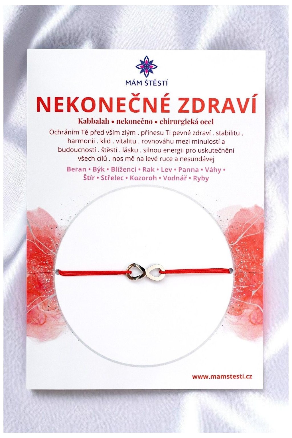 NEKONEČNÉ-ZDRAVÍ-Mám-štěstí-cz-8594198294935-červena-Chirurgická-ocel-štěstí-jak-mít-štěstí-znamení-horoskopu-Beran-Blíženci-Rak-Lev-Panna-Štír-Střelec-Kozoroh-Vodnář-Ryby-horoskop-náramky-z-minerálů-polodrahokamy-dárek-nevěsta-svatba-minerální-náramky-podla-znamení-léčivé-kameny-láska-ručně-vyráběné-český-výrobek-energie-zdravý-životní-styl-dárek-pro-učitelku-kamarádku-babičku-maminku-k-narozeninám-výročí-vánoční-dárek-boho-styl-stříbrná-amulet-pro-štěstí-talisman-peníze-zdraví-krása-fashion-módní-náramky-korálky-zvěrokruhy-partnerský-horoskop-horoskopy-andělíček-štěstí