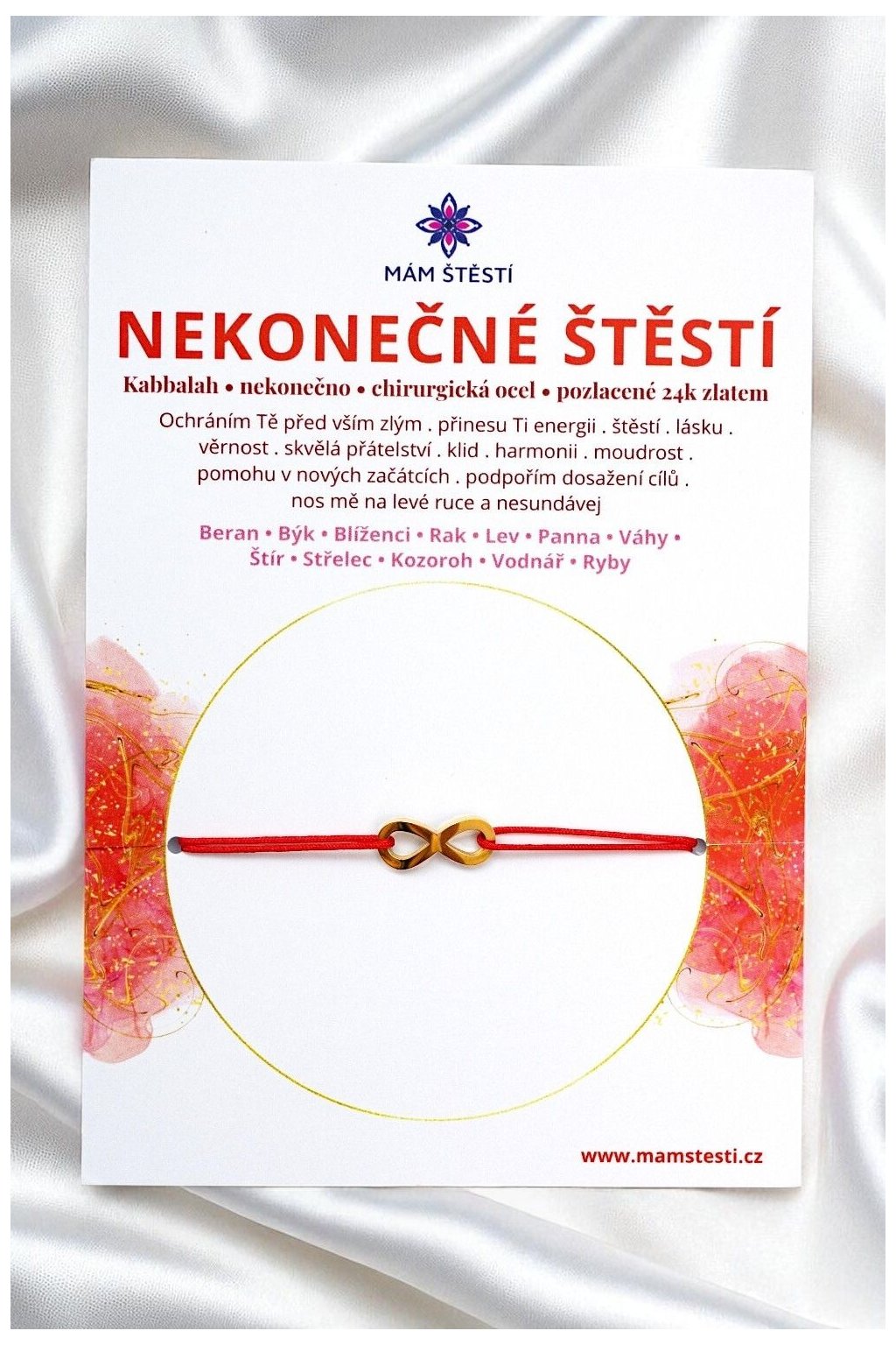 NEKONEČNÉ-ŠTĚSTÍ-Mám-štěstí-cz-8594198294928-červena-Chirurgická-ocel-pozlacené-24k-zlatem-štěstí-jak-mít-štěstí-znamení-horoskopu-Beran-Blíženci-Rak-Lev-Panna-Štír-Střelec-Kozoroh-Vodnář-Ryby-horoskop-náramky-z-minerálů-polodrahokamy-dárek-nevěsta-svatba-minerální-náramky-podla-znamení-léčivé-kameny-láska-ručně-vyráběné-český-výrobek-energie-zdravý-životní-styl-dárek-pro-učitelku-kamarádku-babičku-maminku-k-narozeninám-výročí-vánoční-dárek-boho-styl-stříbrná-amulet-pro-štěstí-talisman-peníze-zdraví-krása-fashion-módní náramky-korálky-zvěrokruhy-partnerský-horoskop-horoskopy-andělíček-štěstí