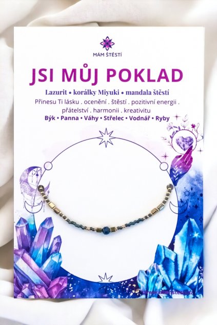 JSI-MŮJ-POKLAD-Mám-štěstí-cz-8594198293259-modrá-Lazurit-korálky-Miyuki-štěstí-jak-mít-štěstí-znamení-horoskopu-Beran-Blíženci-Rak-Lev-Panna-Štír-Střelec-Kozoroh-Vodnář-Ryby-horoskop-náramky-z-minerálů-polodrahokamy-dárek-nevěsta-svatba-minerální-náramky-podla-znamení-léčivé-kameny-láska-ručně-vyráběné-český-výrobek-energie-zdravý-životní-styl-dárek-pro-učitelku-kamarádku-babičku-maminku-k-narozeninám-výročí-vánoční-dárek-boho-styl-24K-zlato-amulet-pro-štěstí-talisman-peníze-zdraví-krása-fashion-módní-náramky-korálky-zvěrokruhy-partnerský-horoskop-horoskopy-andělíček-štěstí1