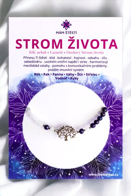 STROM-ŽIVOTA-Mám-štěstí-cz-8594198293730-bílá-tmavě-modrá-bílý-achát-lazurit-ocelový-strom-života-štěstí-jak-mít-štěstí-znamení-horoskopu-Beran-Blíženci-Rak-Lev-Panna-Štír-Střelec-Kozoroh-Vodnář-Ryby-horoskop-náramky-z-minerálů-polodrahokamy-dárek-nevěsta-svatba-minerální-náramky-podla-znamení-léčivé-kameny-láska-ručně-vyráběné-český-výrobek-energie-zdravý-životní-styl-dárek-pro-učitelku-kamarádku-babičku-maminku-k-narozeninám-výročí-vánoční-dárek-boho-styl-stříbrná-amulet-pro-štěstí-talisman-peníze-zdraví-krása-fashion-módní náramky-korálky-zvěrokruhy-partnerský-horoskop-horoskopy-andělíček-štěstí