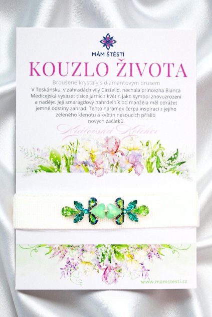 KOUZLO-ŽIVOTA-Mám-štěstí-cz-8594198295062-Bílá-zelená-Broušené-krystaly-s-diamantovým-brusem-pravé-hedvábí-štěstí-jak-mít-štěstí-znamení-horoskopu-Beran-Blíženci-Rak-Lev-Panna-Štír-Střelec-Kozoroh-Vodnář-Ryby-horoskop-náramky-z-minerálů-polodrahokamy-dárek-nevěsta-svatba-minerální-náramky-podla-znamení-léčivé-kameny-láska-ručně-vyráběné-český-výrobek-energie-zdravý-životní-styl-dárek-pro-učitelku-kamarádku-babičku-maminku-k-narozeninám-výročí-vánoční-dárek-boho-styl-stříbrná-Swarovski-amulet-pro-štěstí-talisman-peníze-zdraví-krása-fashion-módní-náramky-korálky-zvěrokruhy-partnerský-horoskop-horoskopy-andělíček-štěstí