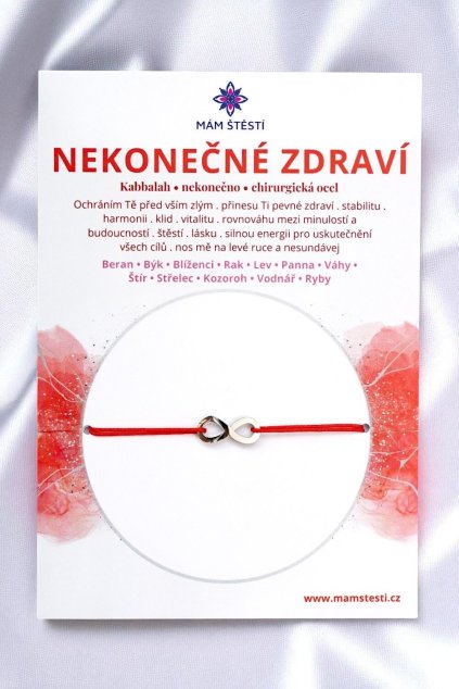NEKONEČNÉ-ZDRAVÍ-Mám-štěstí-cz-8594198294935-červena-Chirurgická-ocel-štěstí-jak-mít-štěstí-znamení-horoskopu-Beran-Blíženci-Rak-Lev-Panna-Štír-Střelec-Kozoroh-Vodnář-Ryby-horoskop-náramky-z-minerálů-polodrahokamy-dárek-nevěsta-svatba-minerální-náramky-podla-znamení-léčivé-kameny-láska-ručně-vyráběné-český-výrobek-energie-zdravý-životní-styl-dárek-pro-učitelku-kamarádku-babičku-maminku-k-narozeninám-výročí-vánoční-dárek-boho-styl-stříbrná-amulet-pro-štěstí-talisman-peníze-zdraví-krása-fashion-módní-náramky-korálky-zvěrokruhy-partnerský-horoskop-horoskopy-andělíček-štěstí