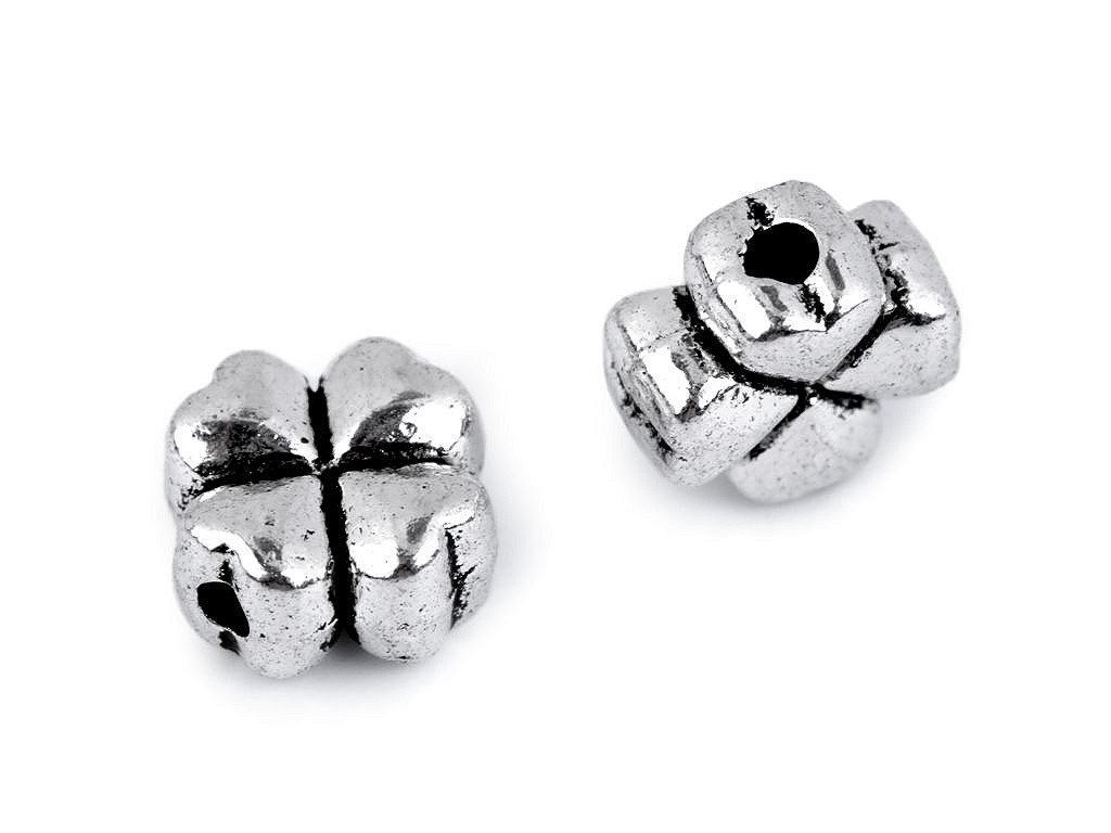 Kovová ozdoba čtyřlístek 8x8 mm (Balení 10 ks, Varianta 2 stříbrná)