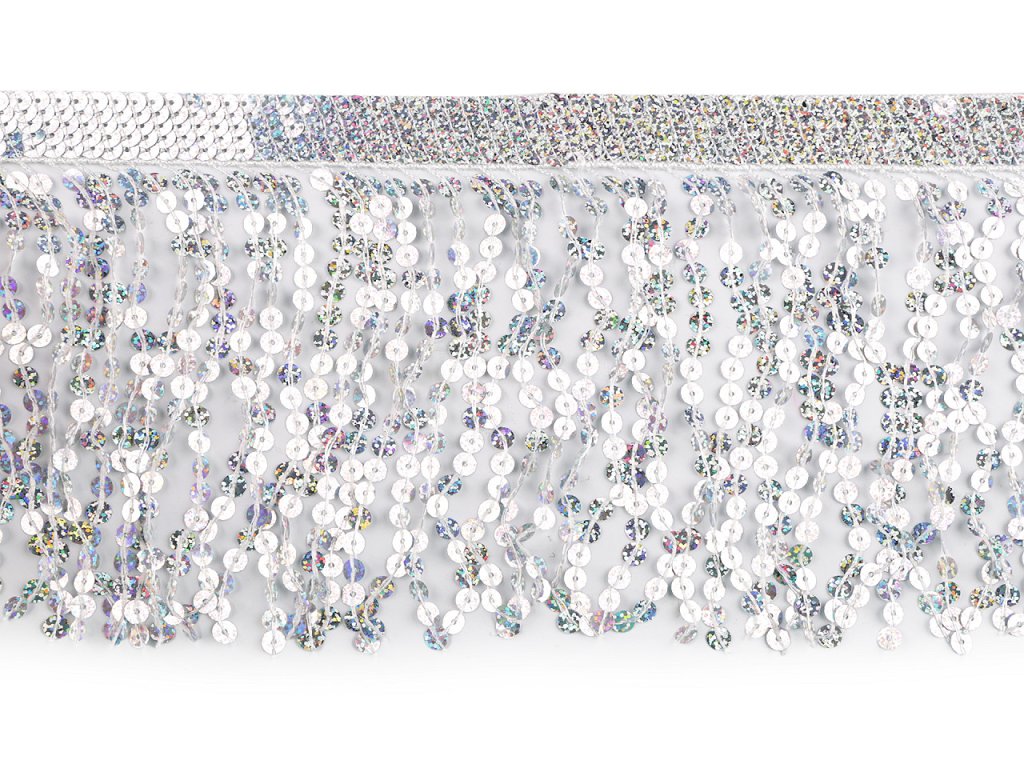 Třásně s holografickými flitry šíře 15 cm (Balení 1 m, Varianta 1 stříbrná hologram)