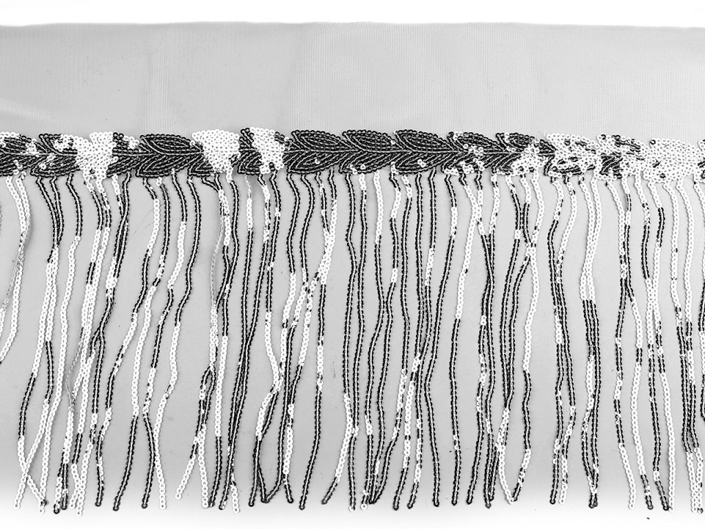 Prýmek monofilový s flitrovými třásněmi šíře 20 cm (Balení 1 m, Varianta 1 bílá)