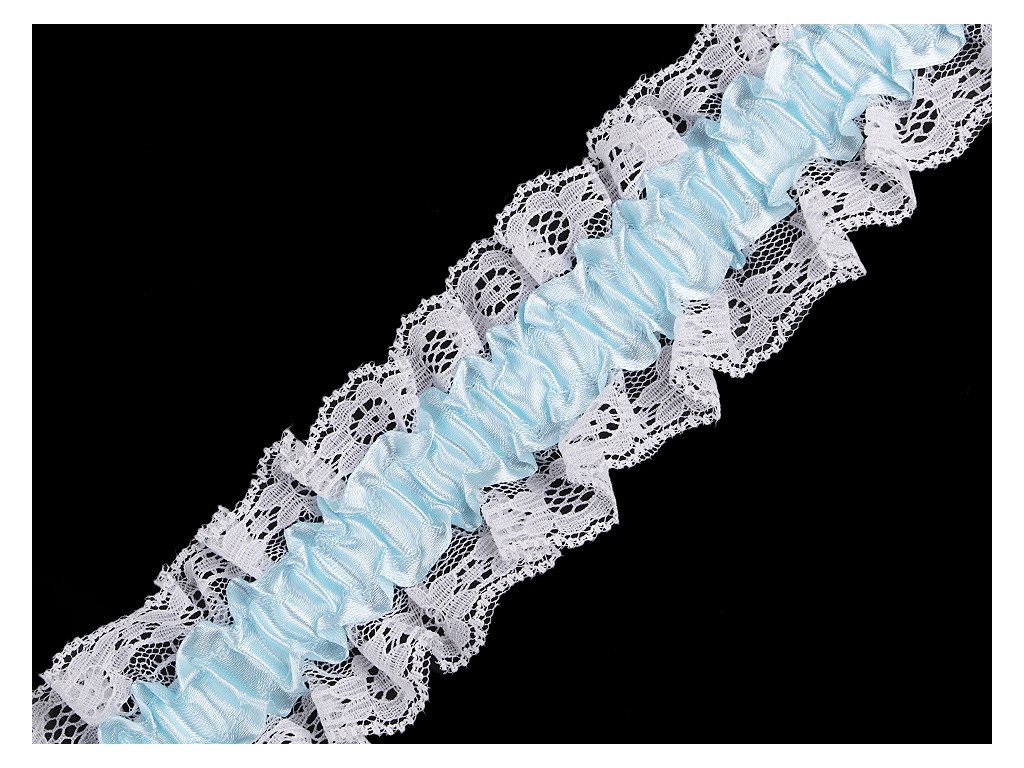 Pružný volánek s krajkou na podvazky šíře 65 mm (Balení 9 m, Varianta 2 bílo-modrá)