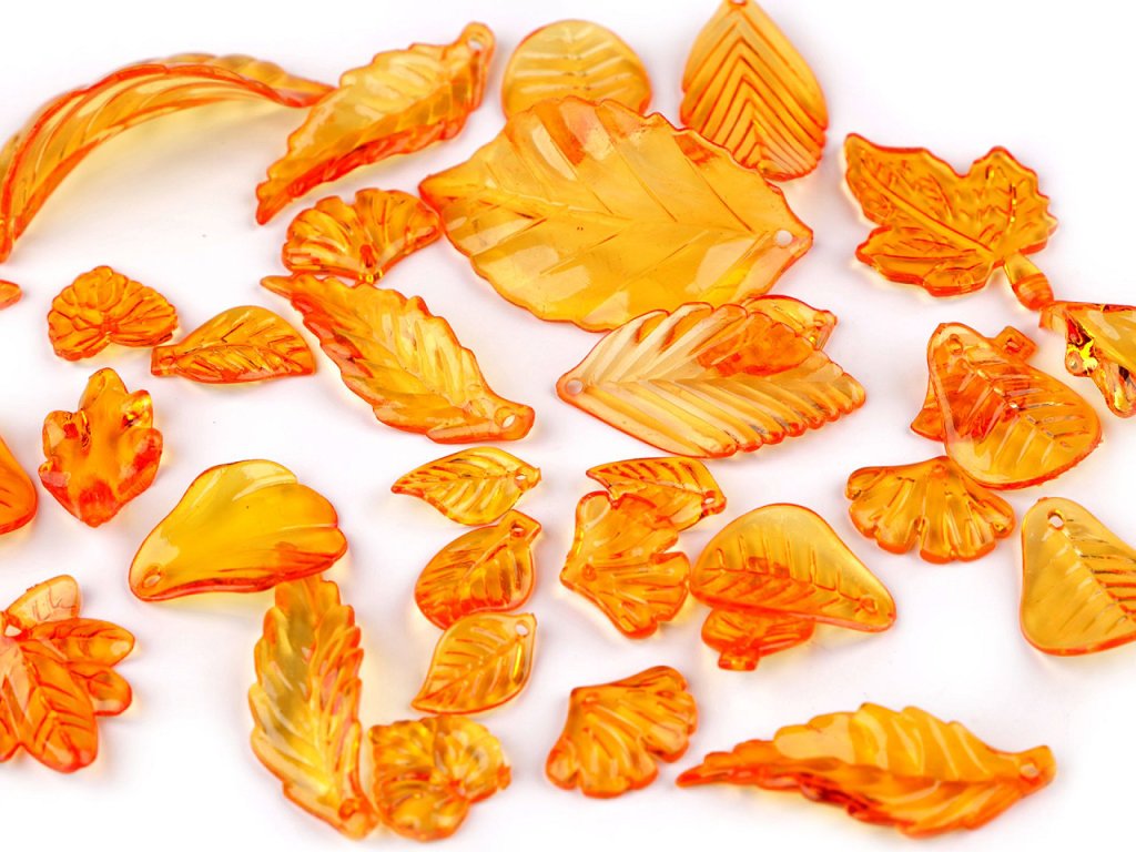 Plastové korálky lístečky mix tvarů i velikostí (Balení 20 g, Varianta 1 oranžová)