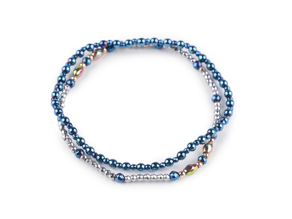 Pružné náramky z hematitu sada 2 ks (Balení 1 sada, Varianta 1 modrá stříbrná)