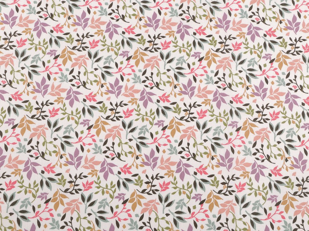 Bavlněná látka / plátno lístečky (Balení 1 m, Varianta bílá)