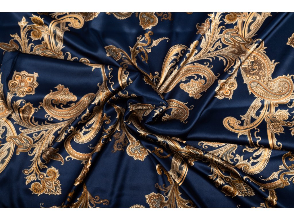 umele hedvabi silky armani zlate kasmirove ornamenty na tmave modre