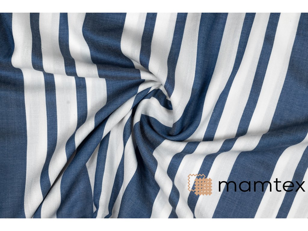 Bavlněná směsová tkanina s modrými pruhy o různých šířkách (2)