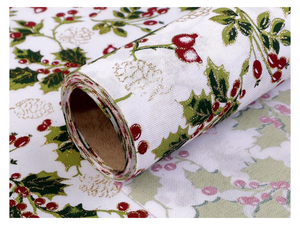 Vánoční dekorační metráž šíře 48 cm cesmína s glitry (Balení 5 m, Varianta 1 bílá)