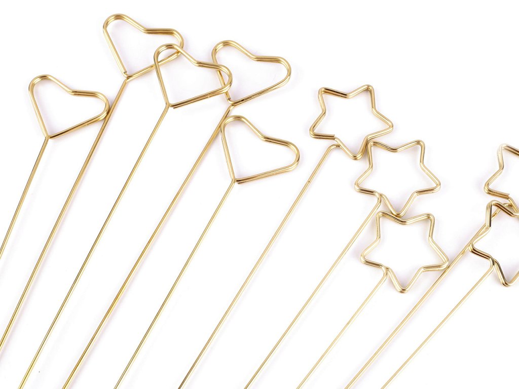 Kovový zápich / držák na foto, přání - hvězda, srdce (Balení 10 ks, Varianta 1 zlatá srdce)