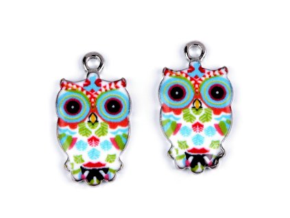 Kovový přívěsek / taháček na zip sova 13x23 mm (Balení 2 ks, Varianta modrá světlá)