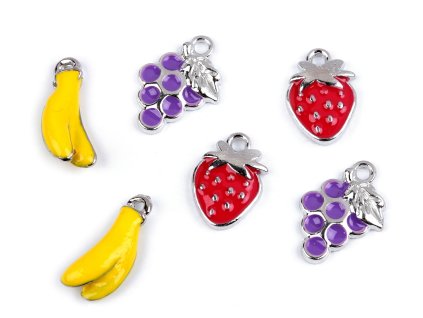 Kovový přívěsek / taháček na zip banány, víno, jahody (Balení 2 ks, Varianta 1 žlutá banán)