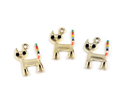 Kovový přívěsek / taháček na zip kočka 14x21 mm (Balení 3 ks, Varianta zlatá sv.)