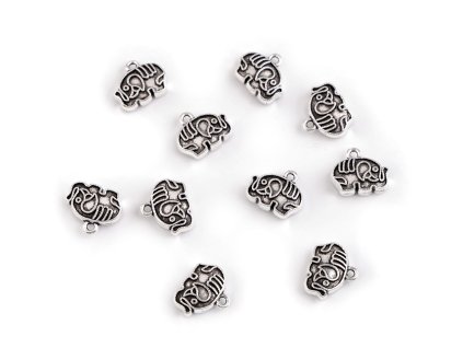 Kovový přívěsek / taháček na zip slon 12x10 mm (Balení 10 ks, Varianta platina)