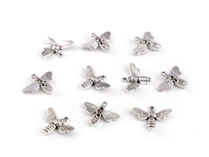 Kovový přívěsek / taháček na zip včela 19x15 mm (Balení 10 ks, Varianta 1 platina)