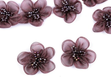 Organzový květ s broušenými korálky k našití a nalepení Ø4,5 cm (Balení 2 ks, Varianta 1 (26) černá)