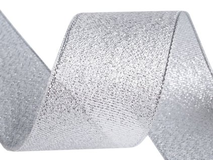 Brokátová stuha šíře 38 mm s lurexem (Balení 112.5 m, Varianta 2 stříbrná)