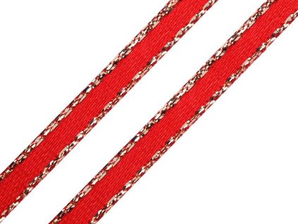 Atlasová stuha oboulící s lurexovým okrajem šíře 3 mm vánoční (Balení 20 m, Varianta 643 červená zlatá)