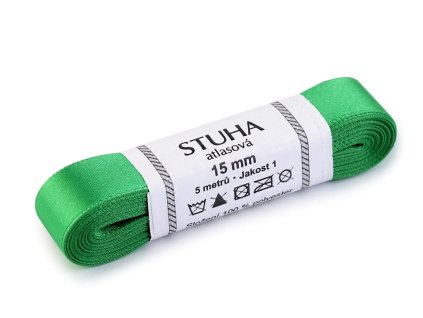 Atlasová stuha oboulící svazky po 5 m šíře 15 mm (Balení 5 m, Varianta 101 bílá)